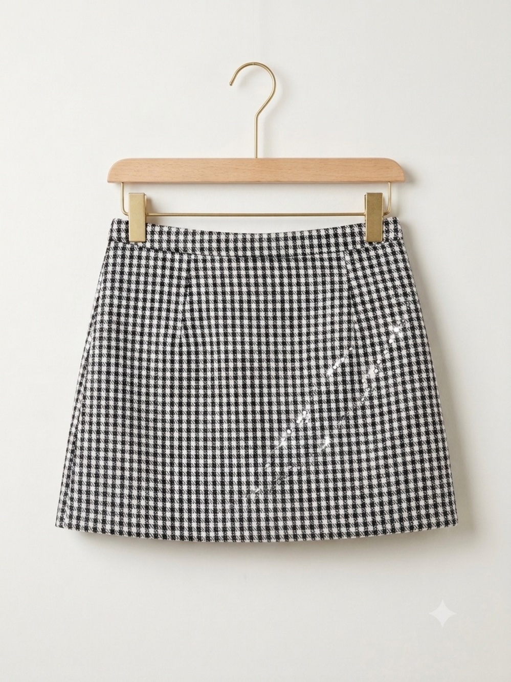 Small Wayf Black and White Houndstooth with Clear Sequins Mini Skirt